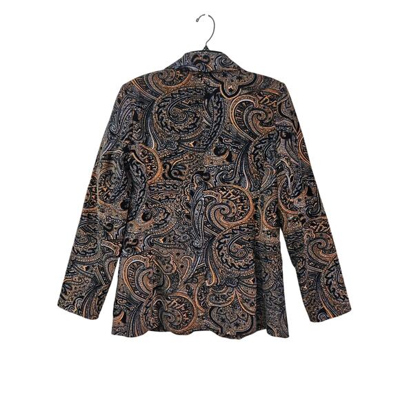VTG Harve Benard Paisley Velvet Jacket Sz 8 Medium Button Closure Black/Orange - Picture 2 of 7